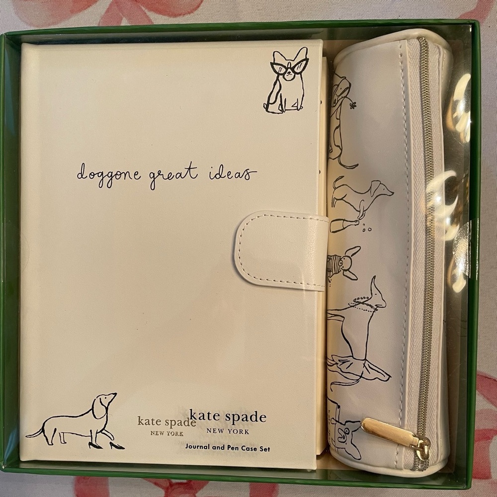 New in Box Kate Spade Dog Party Journal and Pen Case Set